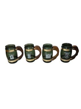 Vintage Siesta Ware Green Glass Tavern Mugs Set of 4 Wood Handles